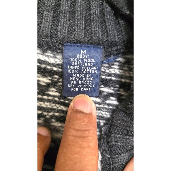 Gap Men's Nordic Pattern Half-Zip Wool Sweater Charcoal Gray & White Size M 100% - Picture 6 of 8